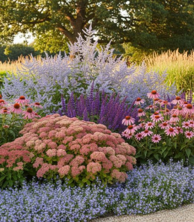 Kvitnúci záhon na slnko "Slnečná Romantika" (Fialovo-ružové tóny)